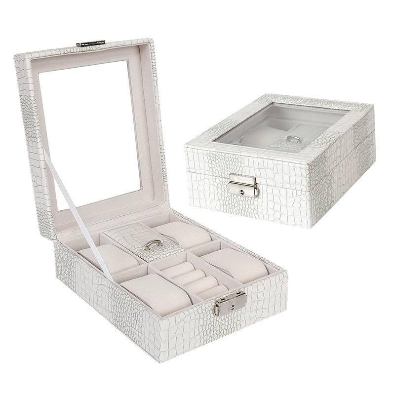 Snake grain leather jewelry box White - Shop at LoveMi