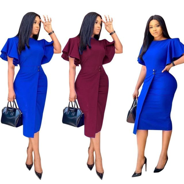Solid color Flying-sleeve dress