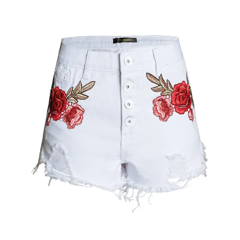Embroidered Loose Beard Jeans Women Shorts