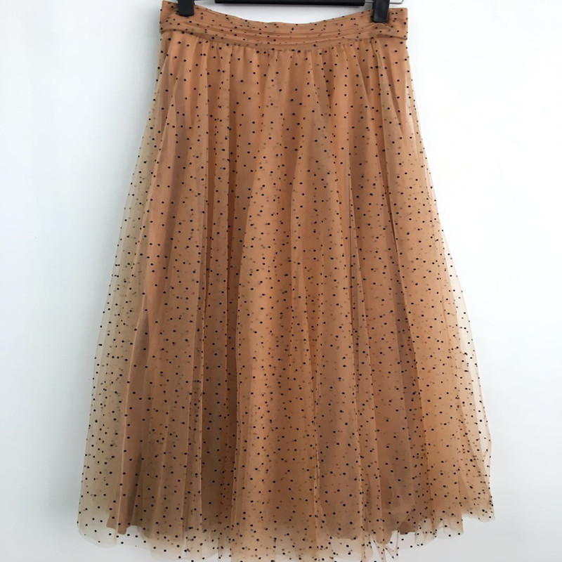 Polka dot mesh skirt elastic high waist skirt
