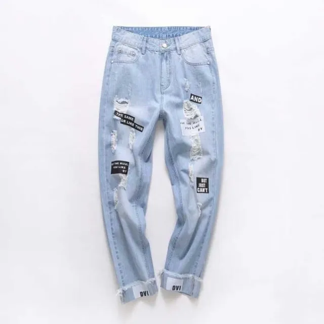 High rise straight leg cropped ripped jeans Light Blue - Shop at LoveMi