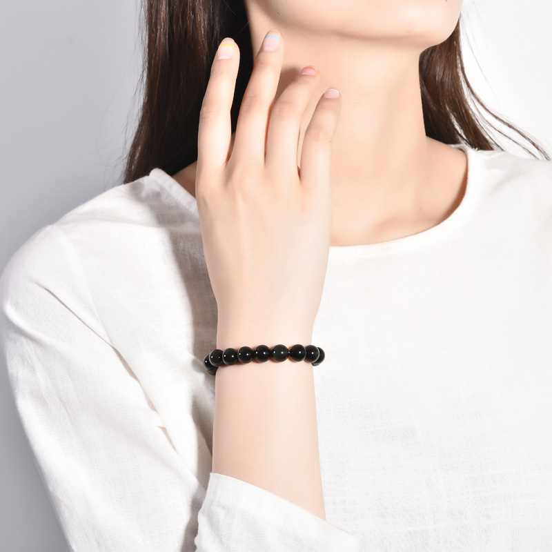 Double eye round bead obsidian bracelet