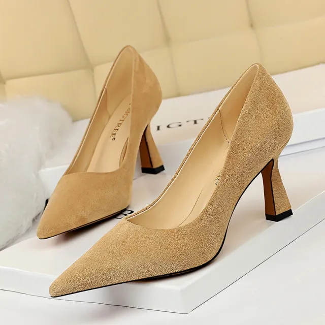 Pointed suede high heels Khaki - Shop at LoveMi