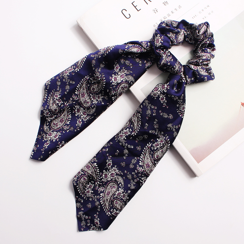 Ribbon Ponytail Printed Large Intestine Hair Tie C3 Blue - Shop at LoveMi