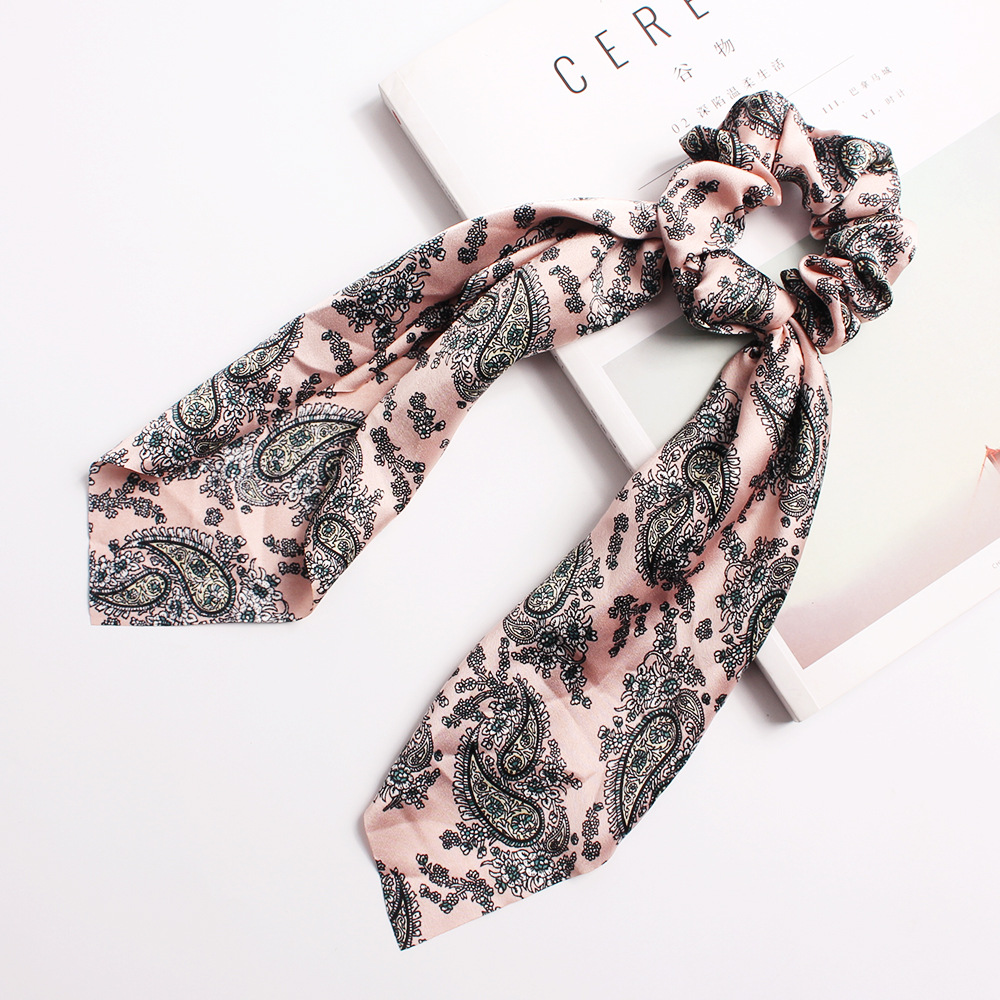 Ribbon Ponytail Printed Large Intestine Hair Tie C3 Pink - Shop at LoveMi