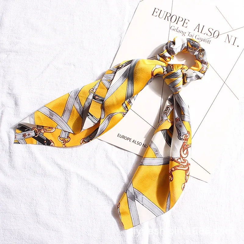Ribbon Ponytail Printed Large Intestine Hair Tie - C1 Yellow
