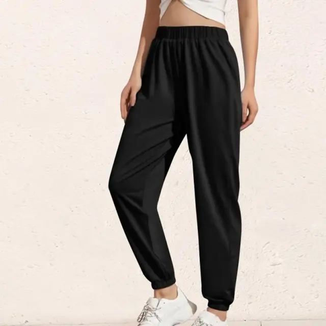 Women's solid color casual sports pants Black - Shop at LoveMi