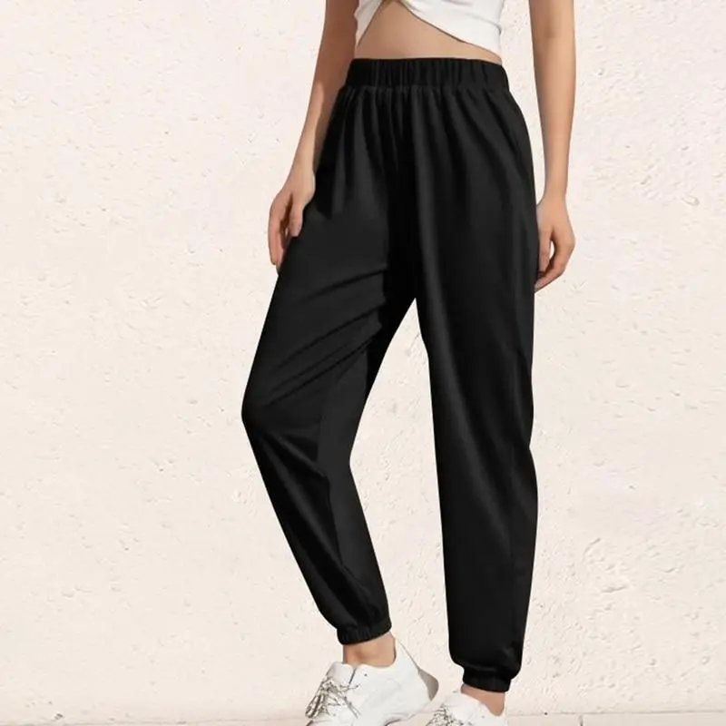 Women's solid color casual sports pants - Black