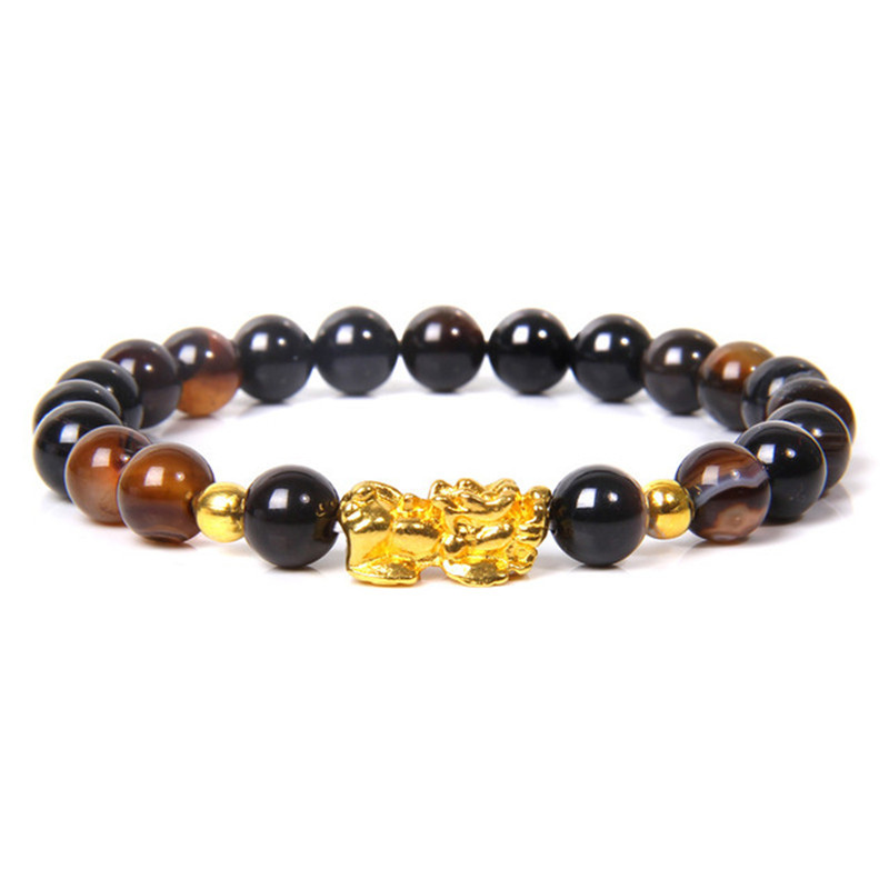 Men's Lucky Black Pixiu Gold Obsidian Bracelet