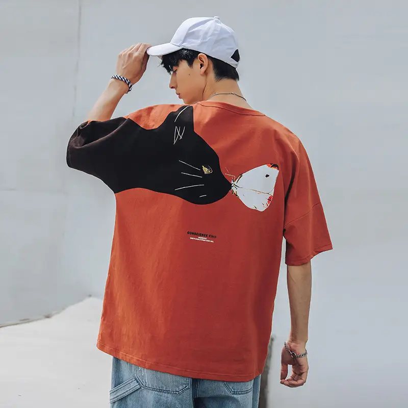 Men's Butterfly Cat Print Half Sleeve T-shirt