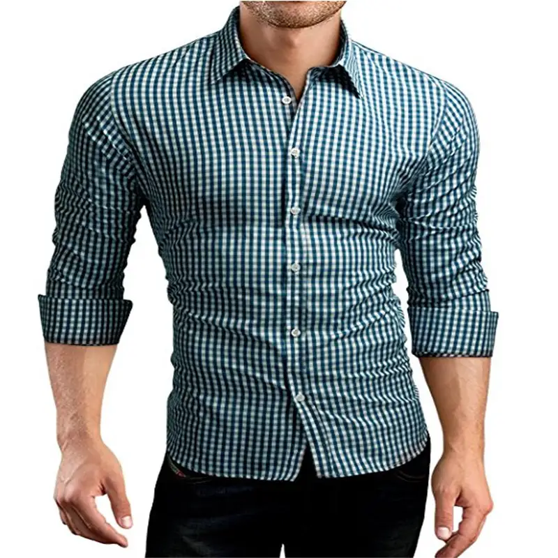 Men's multicolor small plaid cotton shirt
