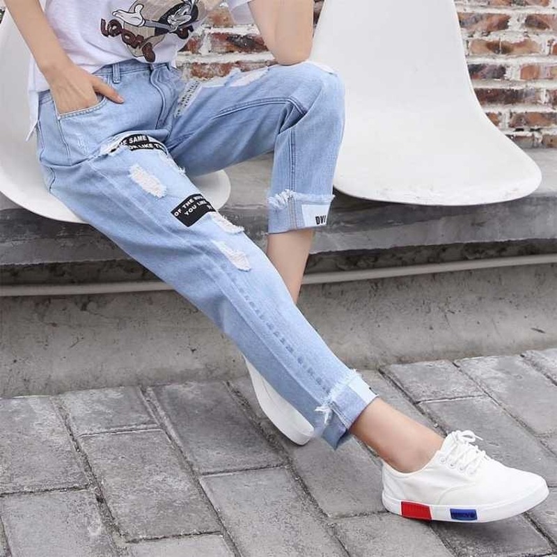 High-rise straight-leg cropped ripped jeans