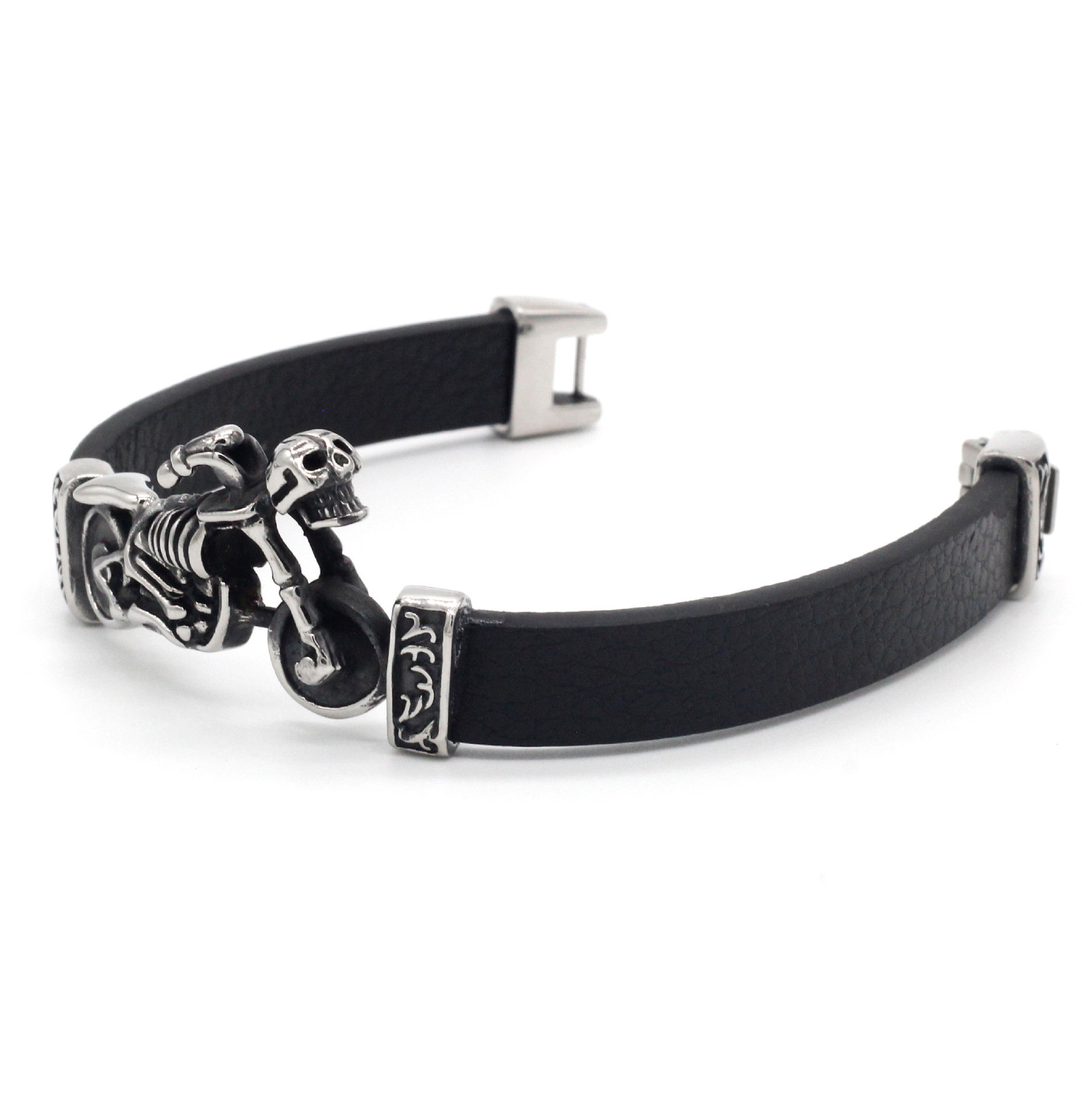 Motorcycle titanium steel leather rope bracelet