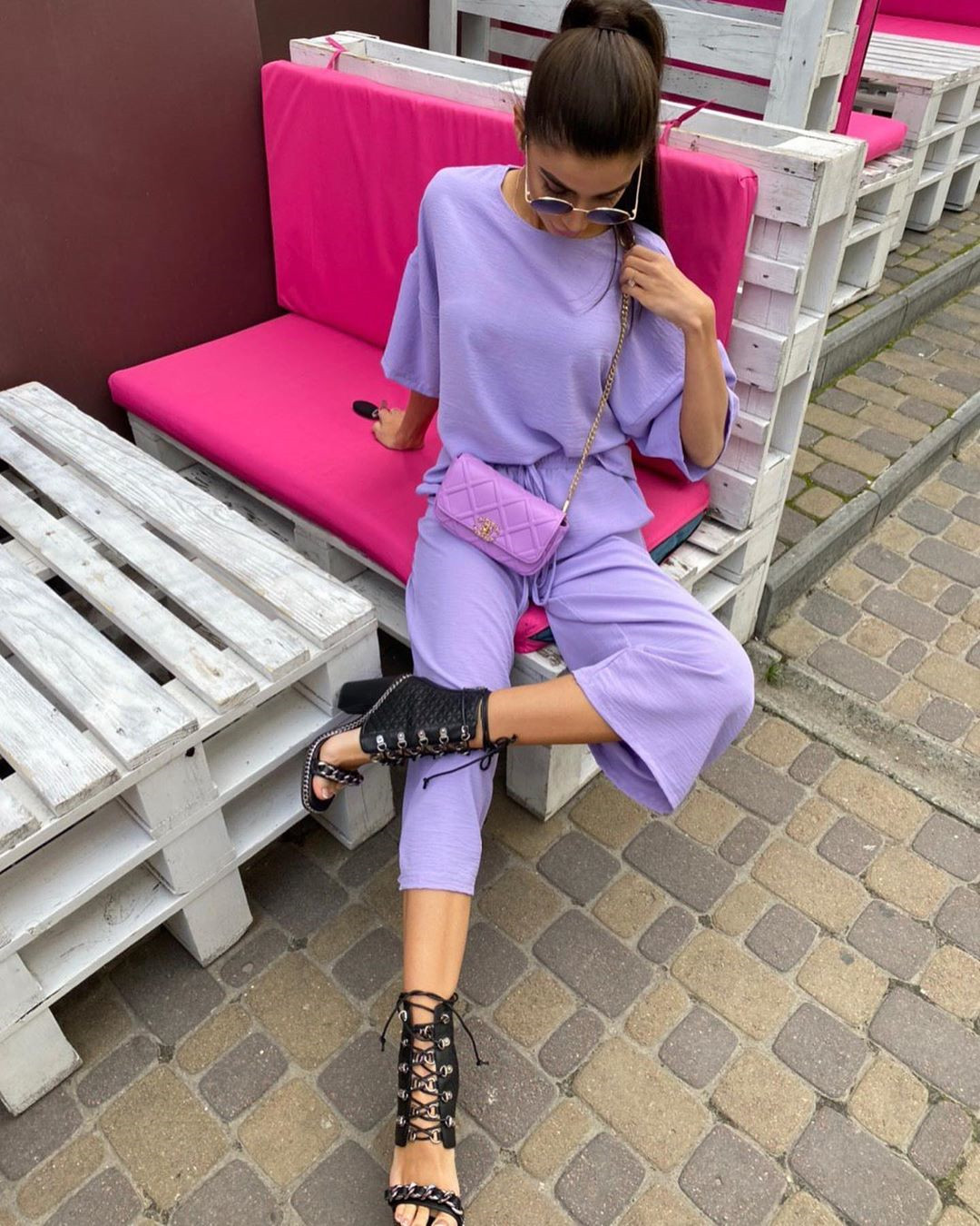 Pure color loose casual two-piece suit