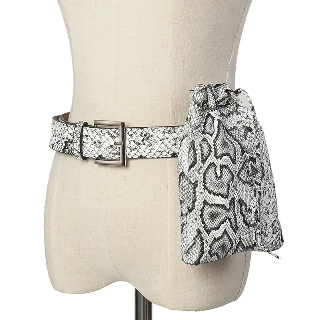 Women's snake print vertical belt bag White - Shop at LoveMi