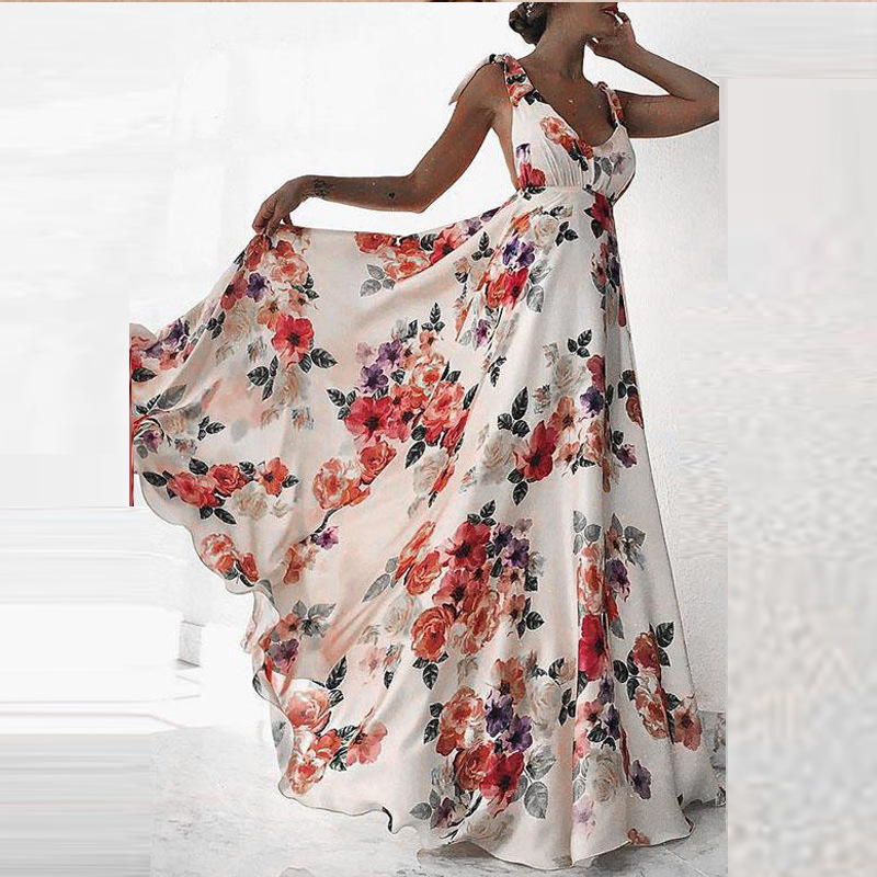 Sexy sleeveless long skirt women with printed suspenders