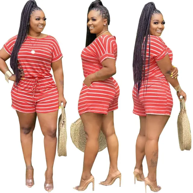 Fashion classic striped bow casual home jumpsuit Red - Shop at LoveMi