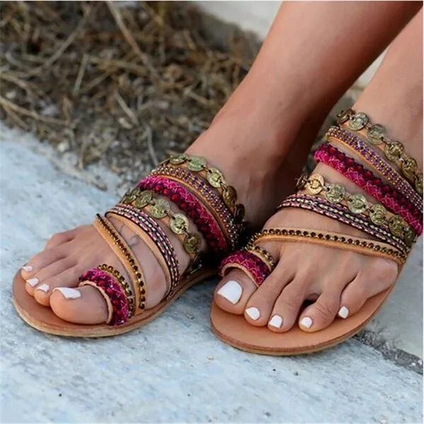 Bohemian beach sandals - Red