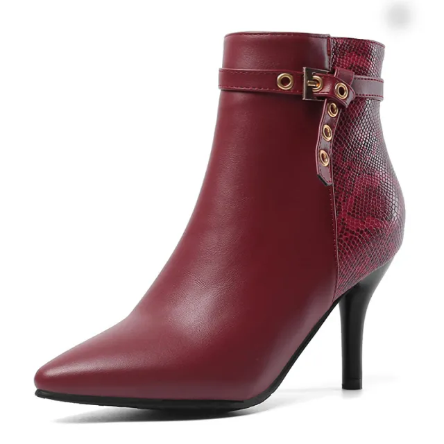 Color block high heel ankle boots Wine - Shop at LoveMi