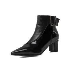 Patent leather high heel ankle boots - Black - View 1