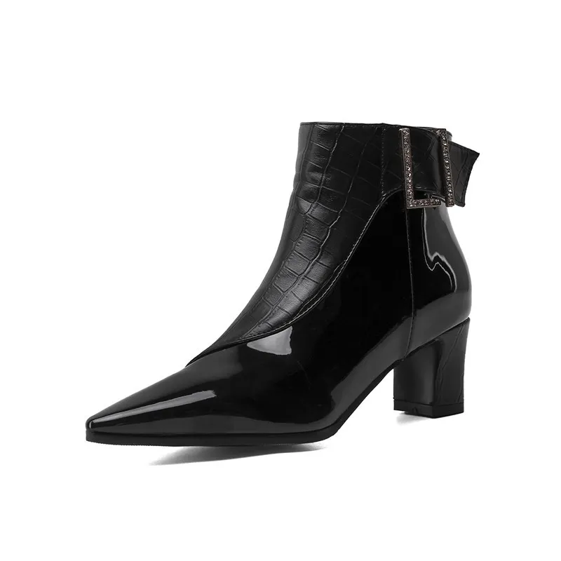 Patent leather high heel ankle boots - Black