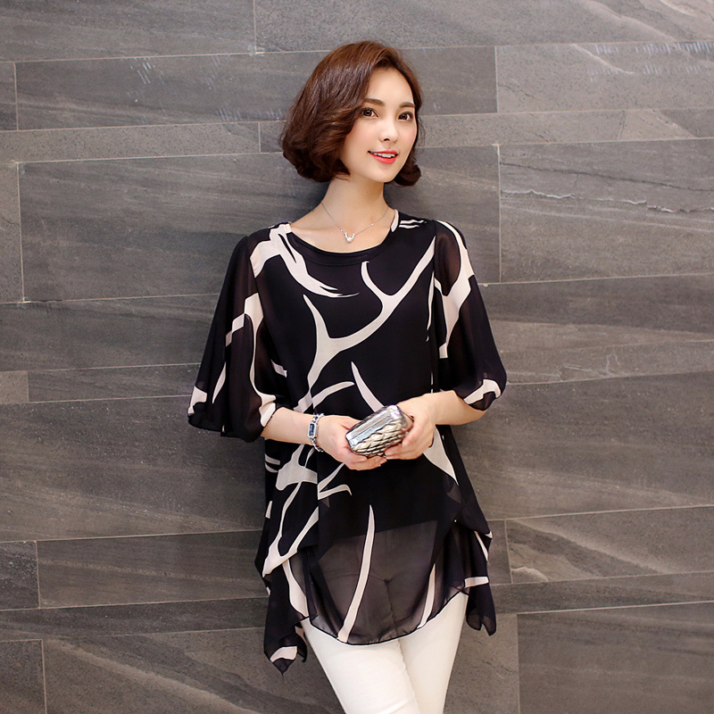 Long chiffon shirt loose short sleeves