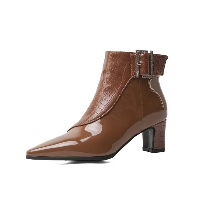 Patent leather high heel ankle boots Brown - Shop at LoveMi