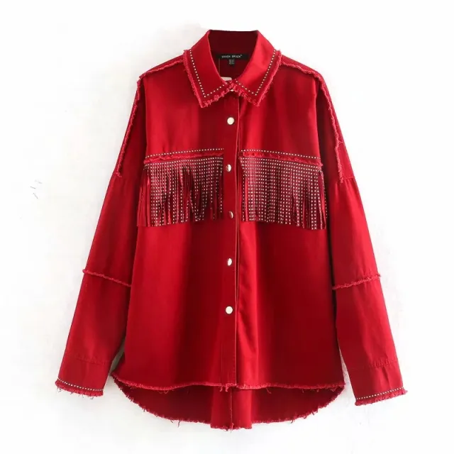 Jacket with fringed rivets Red - Shop at LoveMi