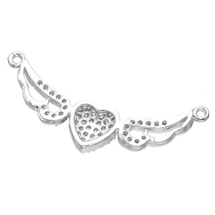 Double hanging angel wings zircon heart shape
