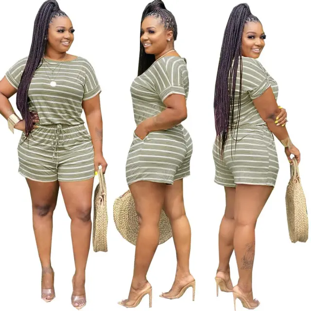 Fashion classic striped bow casual home jumpsuit Grey - Shop at LoveMi