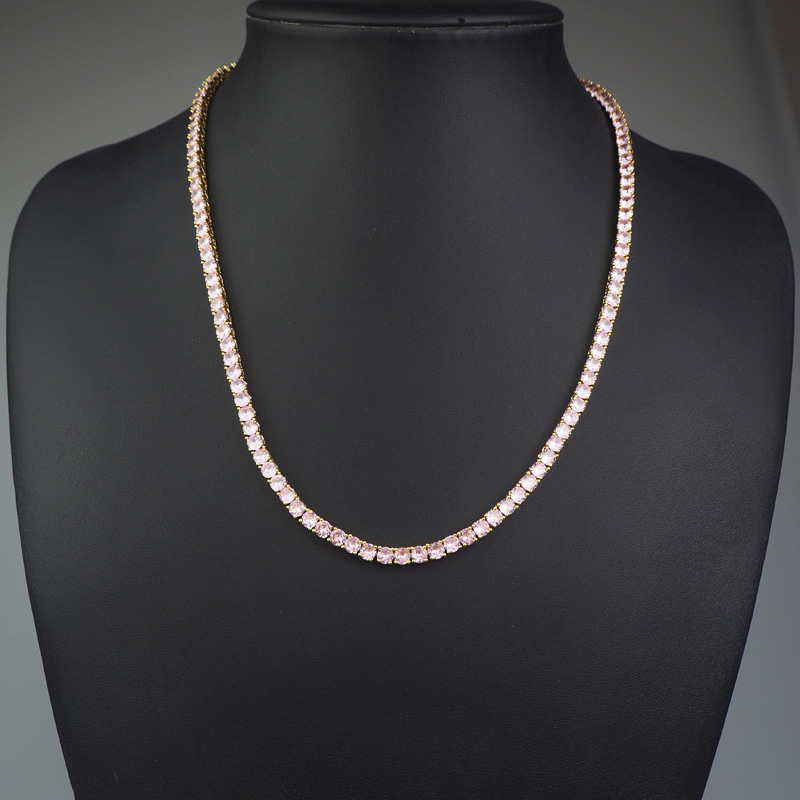 Pink zircon electroplated real gold row diamonds