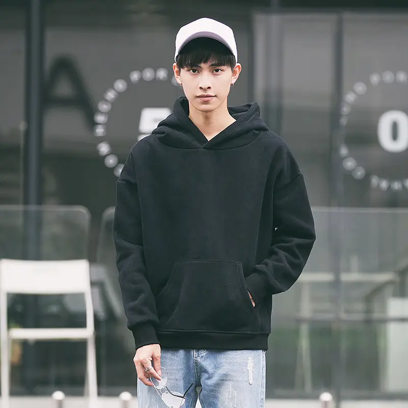 Solid color hooded pullover sweater