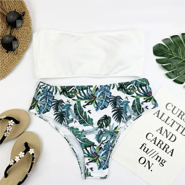 Sexy Bandeau Bikini Set Women Print Swimwear White - Shop at LoveMi