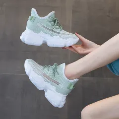 Flying knit sports high heels - Green - View 1