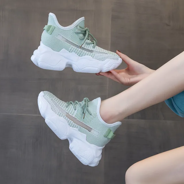Flying knit sports high heels Green - Shop at LoveMi