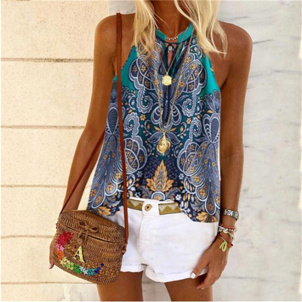 Printed V-neck sleeveless vest