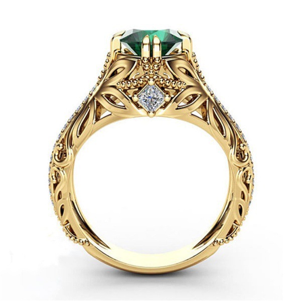 Emerald plated 14k yellow gold ring