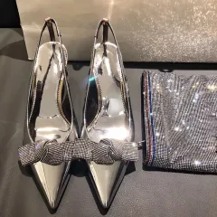 High heels with pointed silver bow - Silver - View 1