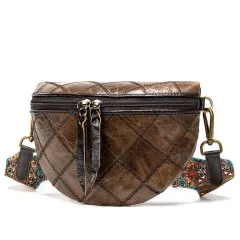 Leather ethnic stitching crossbody bag - Coffee - View 1