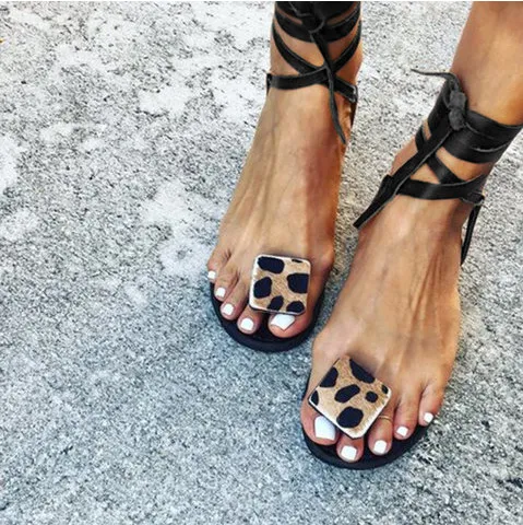 Lace up Roman sandals Black - Shop at LoveMi