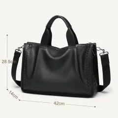 Men's sheepskin woven briefcase - Black - View 1