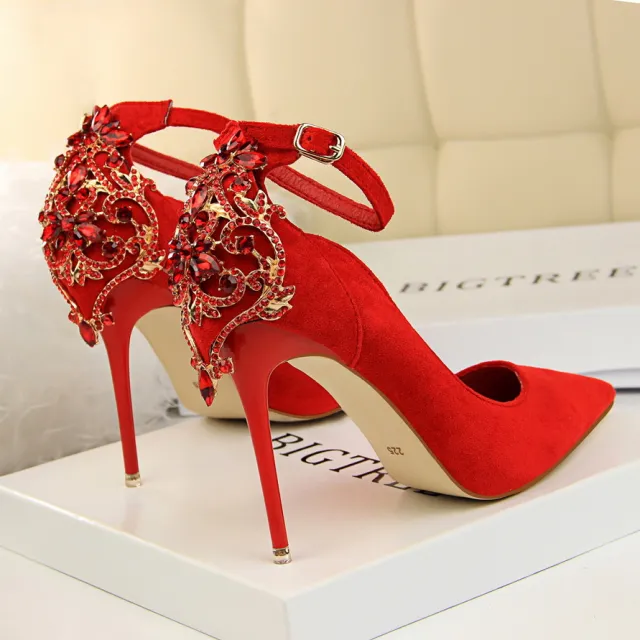 Stiletto super high heel suede shallow mouth Red - Shop at LoveMi