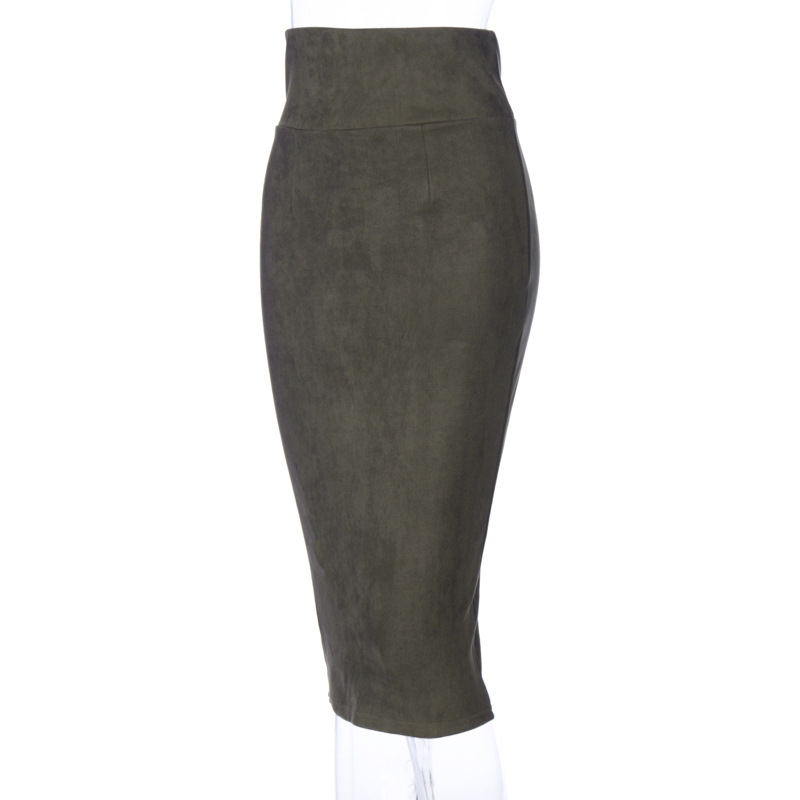 Jupe crayon mi-longue extensible taille haute