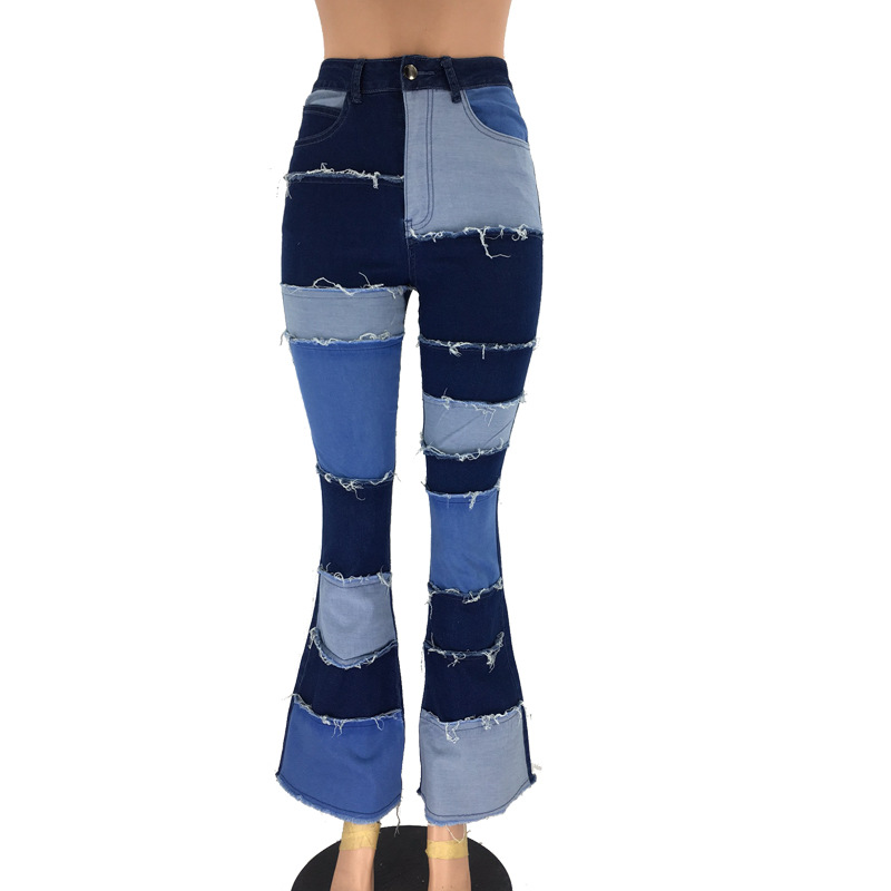 Patchwork high rise flared jeans Photo Color - Shop at LoveMi