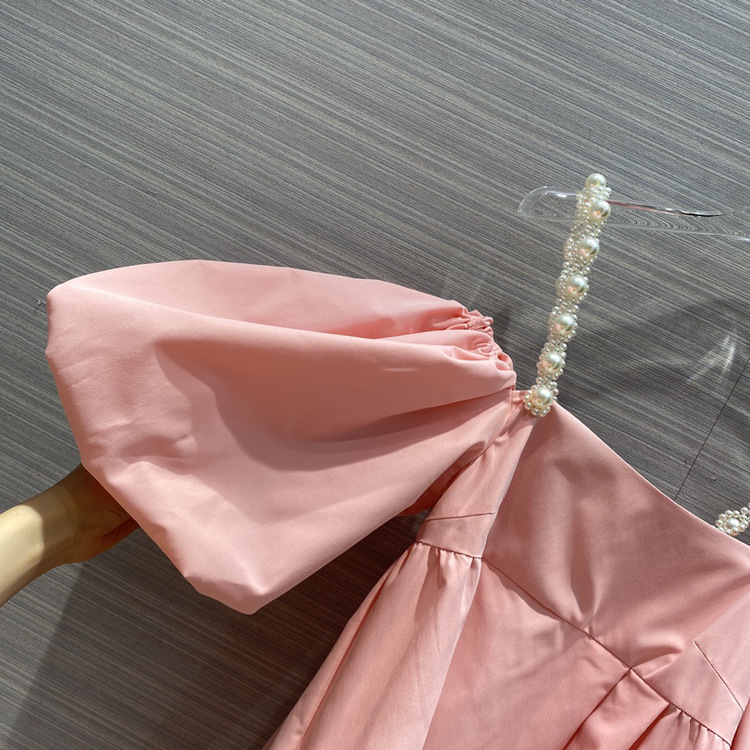 Lantern sleeve dress with pearl strap