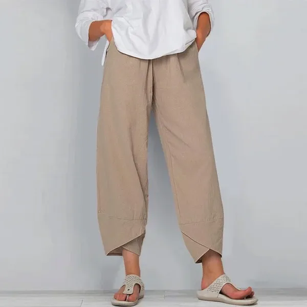Wide Leg Pants Loose Casual Cotton Linen Apricot - Shop at LoveMi