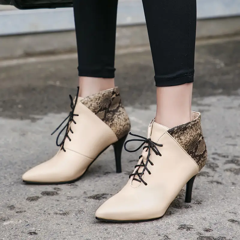 Color block high heel plus size short boots