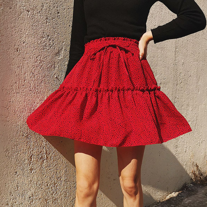 Printed pleated polka dot skirt