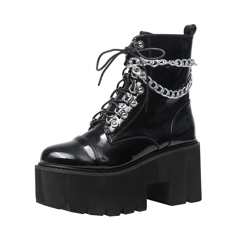 Chain zipper punk style short boots women