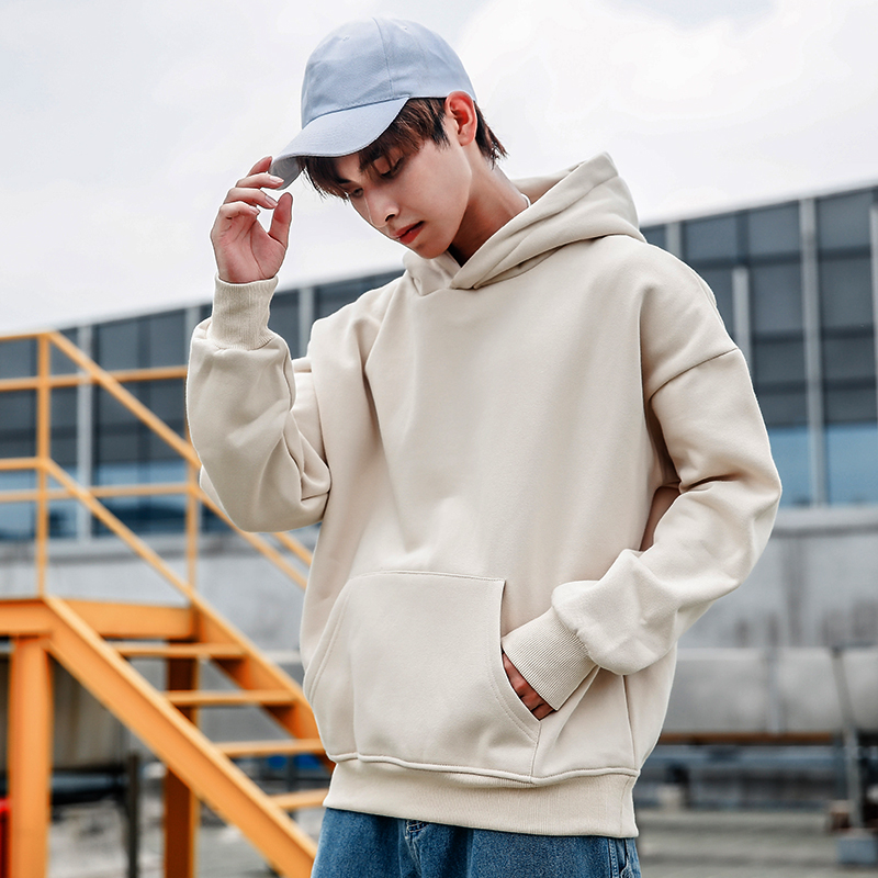 Solid color hooded pullover sweater